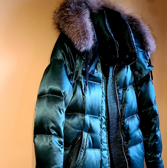 andrew marc lillie rabbit & fox fur trim down coat